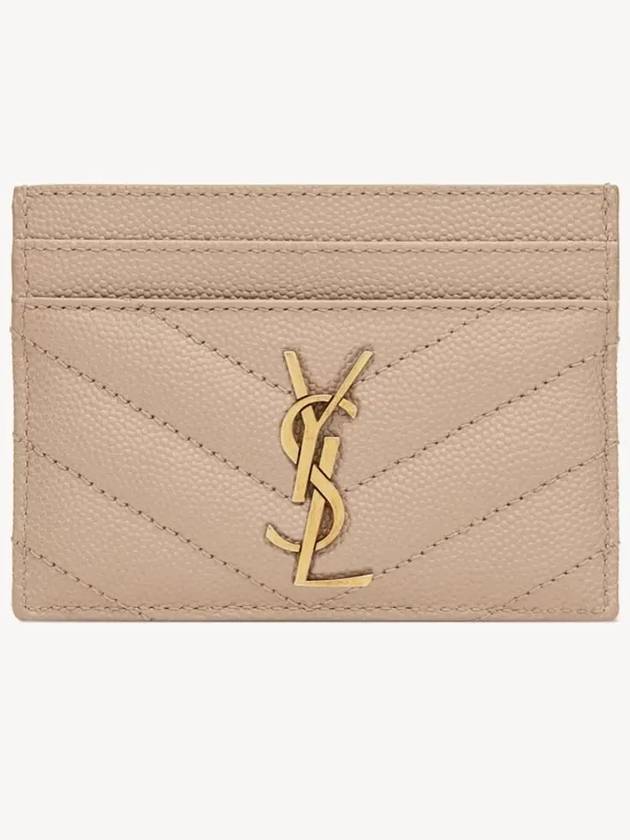 Gold Hardware Matelasse Caviar Leather Card Wallet Dark Beige - SAINT LAURENT - BALAAN 3