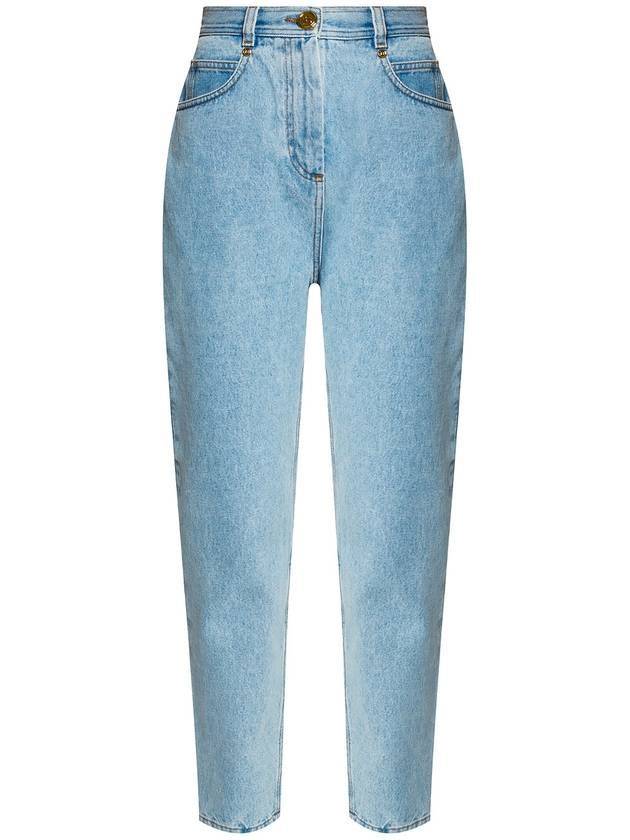 Logo patch high waist straight jeans blue - BALMAIN - BALAAN 1