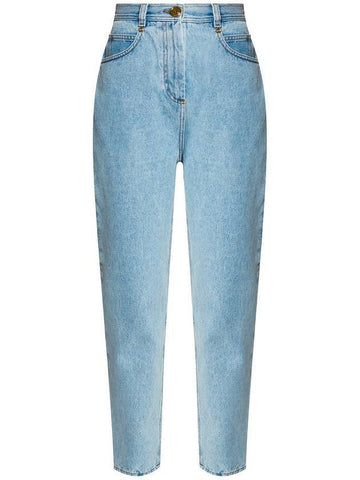 Logo patch high waist straight jeans blue - BALMAIN - BALAAN 1