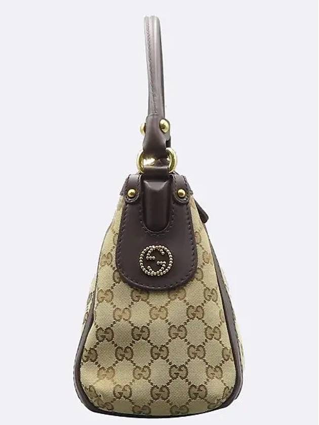 282298 GG logo jacquard brown leather trimming gold hobo tote bag - GUCCI - BALAAN 3