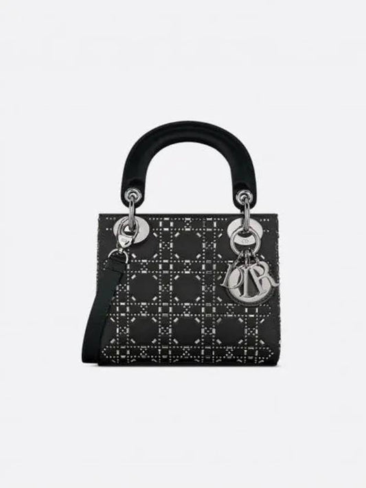 Lady Strass Cannage Satin Mini Bag Black - DIOR - BALAAN 2