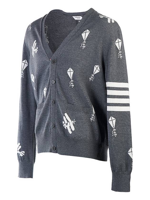 Sky Icon Merino Wool Cardigan Grey - THOM BROWNE - BALAAN 3