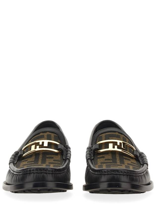 FF O Rock Fabric Leather Loafers Black Brown - FENDI - BALAAN 8