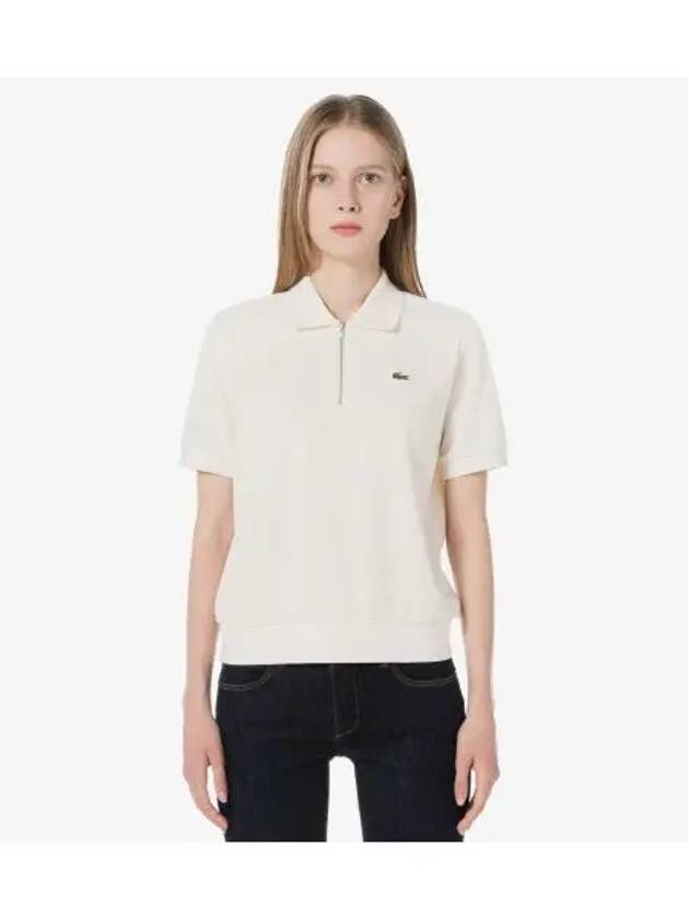 Women s Half Zip Up Polo Cream - LACOSTE - BALAAN 1