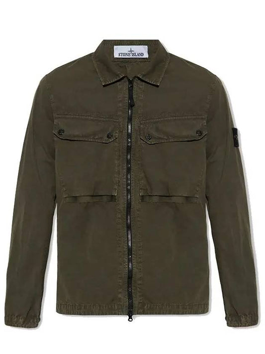 Brushed Organic Cotton Overshirt Jacket Dark Green - STONE ISLAND - BALAAN 2