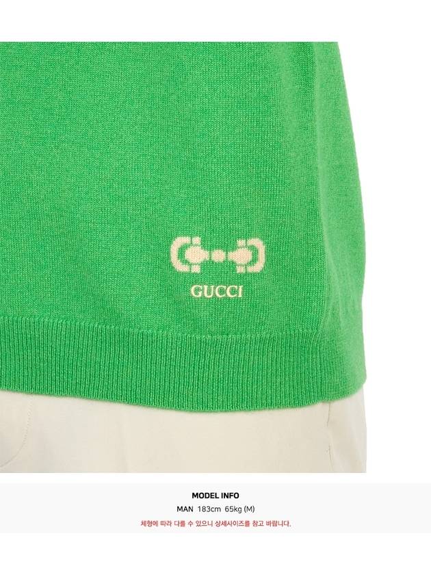 Men's Cashmere Embroidered Logo V-Neck Knit Top Green - GUCCI - BALAAN 10