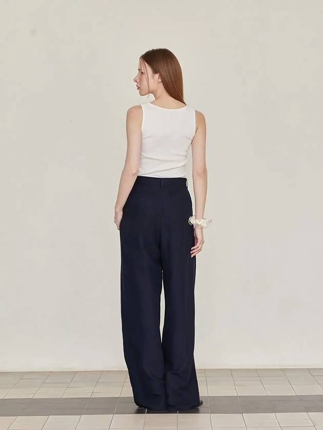 Wide Pin Tuck Linen Slacks Navy - LESEIZIEME - BALAAN 3