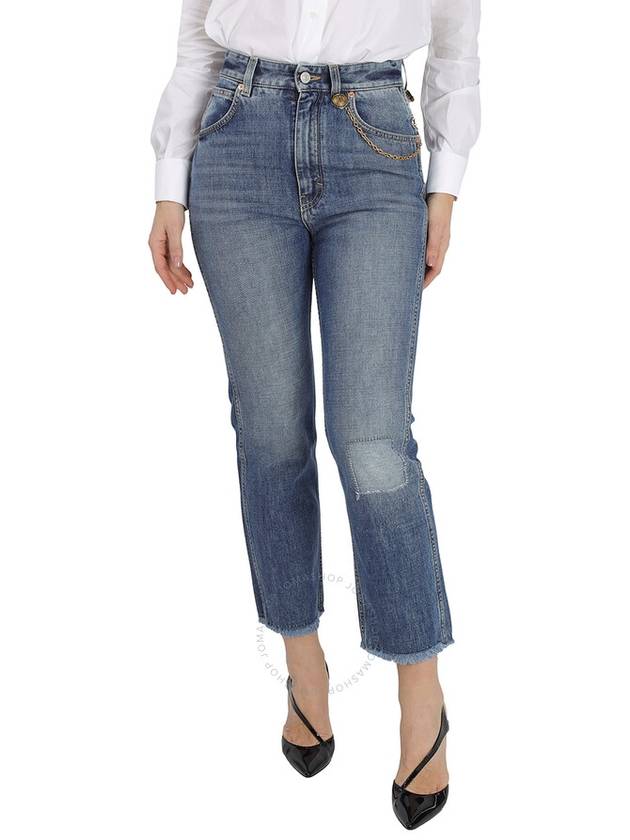 Givenchy Ladies Medium Blue Chain Detail Straight-leg Cropped Jeans, Waist Size 26" - GIVENCHY - BALAAN 1