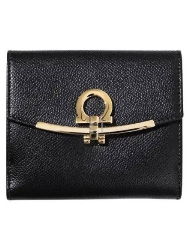 Gancini Leather Half Wallet Black - SALVATORE FERRAGAMO - BALAAN 2