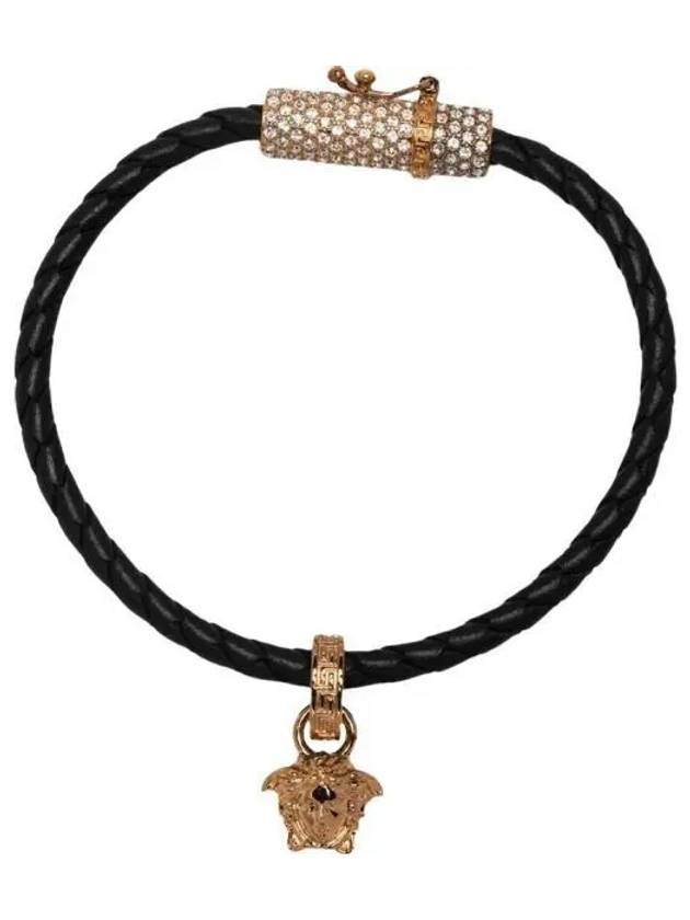 Medusa Charm Leather Knot Bracelet Black - VERSACE - BALAAN 2