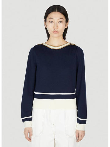 Boat Neck Knit Top Navy - GUCCI - BALAAN 1