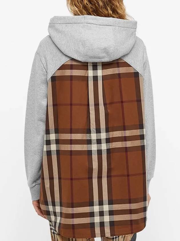 Check Panel Cotton Oversized Hoodie Melange Grey - BURBERRY - BALAAN 5