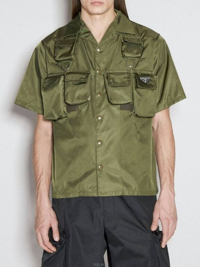 Short Sleeved Re Nylon Shirt Dark Green - PRADA - BALAAN 2