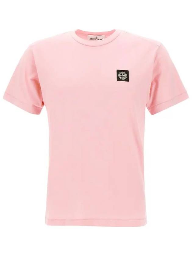 Logo Patch Cotton Short Sleeve T-Shirt Pink - STONE ISLAND - BALAAN 3