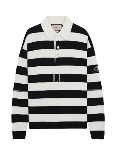 Men's Striped Cotton Polo Shirt Ivory Black - GUCCI - BALAAN 2