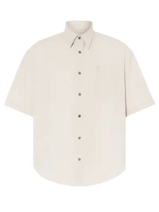 Embroidered Logo Short Sleeve Shirt Beige - AMI - BALAAN 2