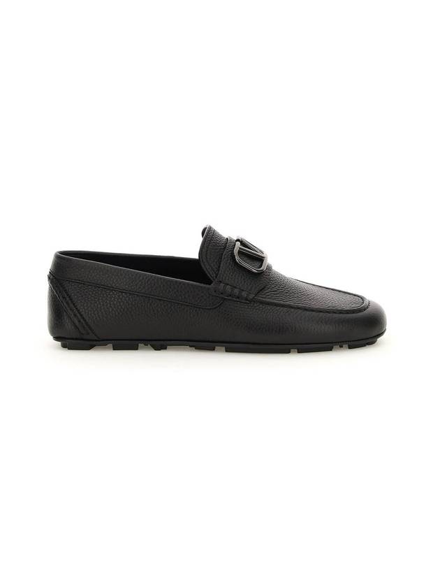 Men's V Logo Moccasin Loafer Driving Shoes Black - VALENTINO - BALAAN.