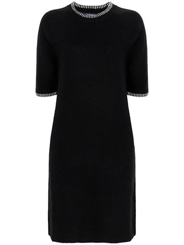 Black Denny Wool Cashmere Short Sleeve Knit Dress 009 00020 - MAX MARA - BALAAN 1