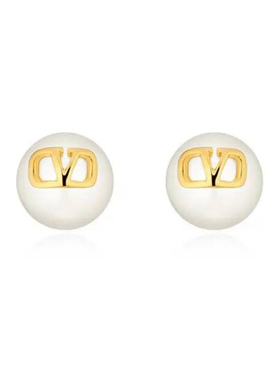 V Logo Signature Pearl Earrings Gold - VALENTINO - BALAAN 2