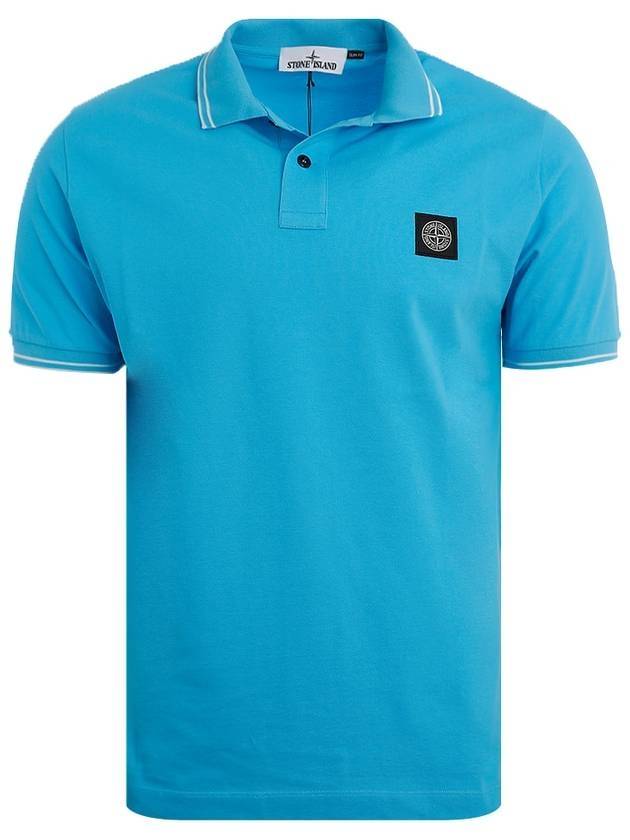 Men's Two Line Wappen Patch Cotton Short Sleeve Polo Shirt Blue - STONE ISLAND - BALAAN 1