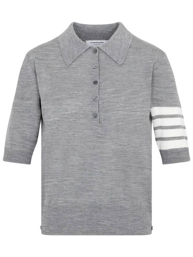 Women's Diagonal Striped Relaxed Fit Wool Polo Shirt Light Grey - THOM BROWNE - BALAAN 2