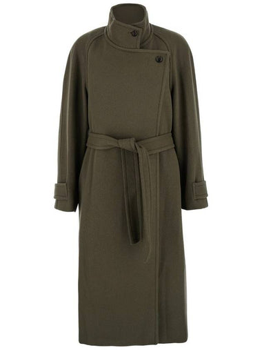 Green Double-Breasted Coat With Removable Belt And Wraparound Design In Wool Blend Woman - LOW CLASSIC - BALAAN 1