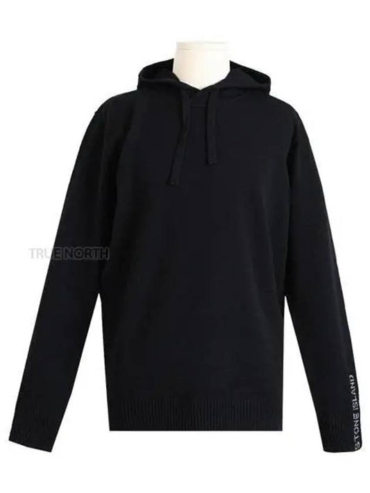 Men's Wappen Patch Knit Hoodie Black - STONE ISLAND - BALAAN 2