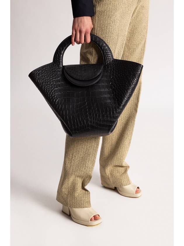 Crocodile Embossed Basket Tote Bag Black - BOTTEGA VENETA - BALAAN 3