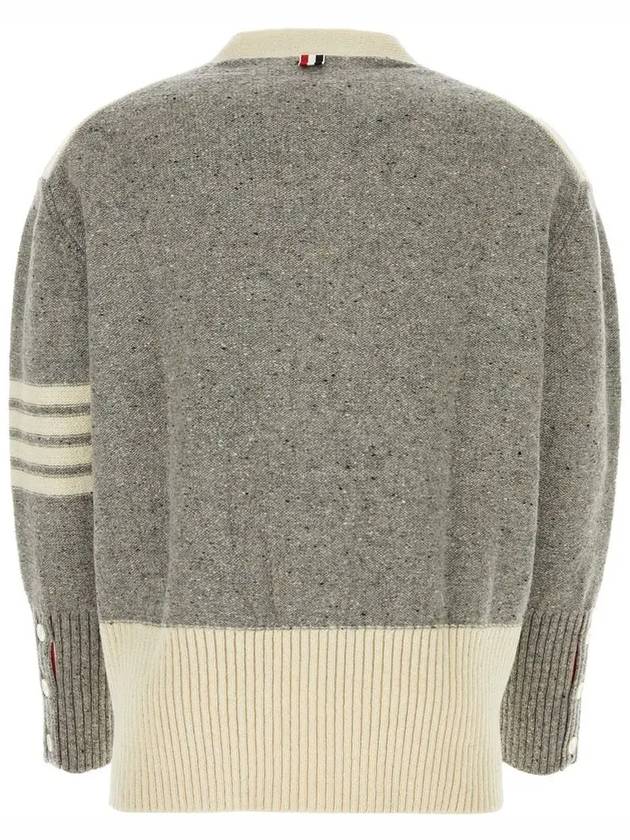 Donegal Diagonal Oversized Colour Block Wool Cardigan Grey Cream - THOM BROWNE - BALAAN 4