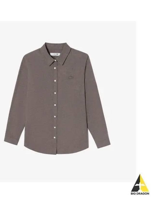 Women s Brushed Cotton Shirt Light Brown - LACOSTE - BALAAN 1