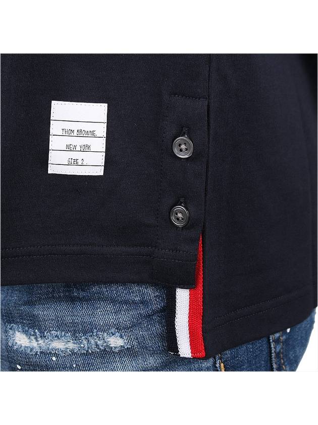 Men's Medium Weight Jersey Tipped Pocket Crewneck Short Short Sleeve T-Shirt Navy - THOM BROWNE - BALAAN 8