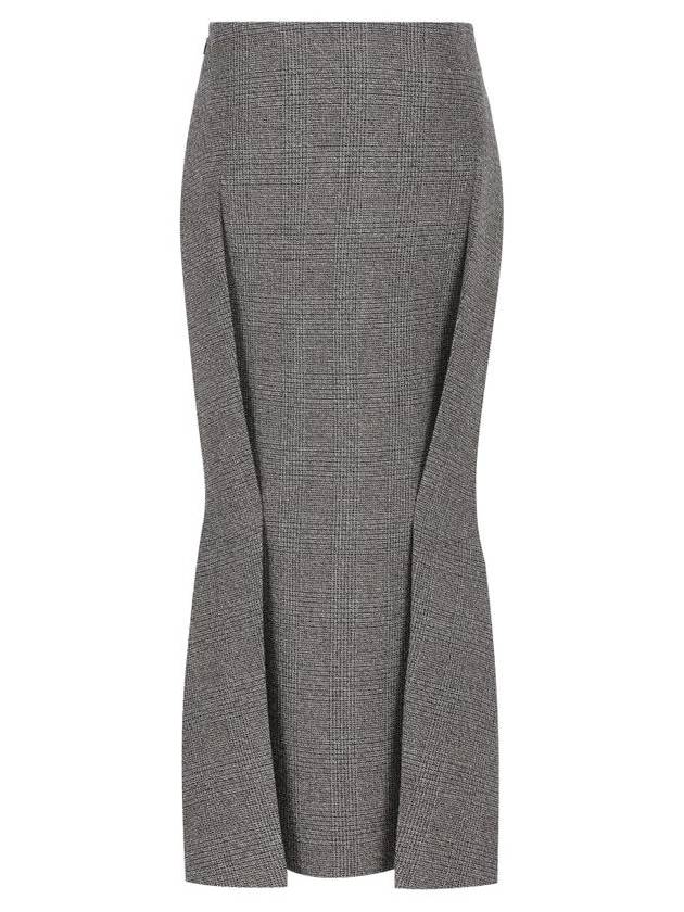 Deconstructed Prince Of Wales Checked Mouline Wool H Line Skirt Grey - PRADA - BALAAN 3