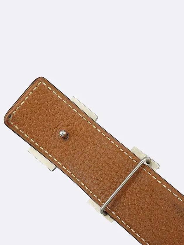 Silver H buckle black brown leather double sided men s belt - HERMES - BALAAN 4