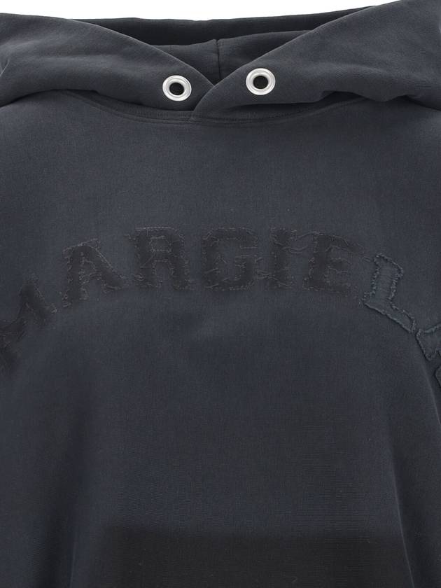 Embroidered Logo Cotton Hoodie Black - MAISON MARGIELA - BALAAN 4