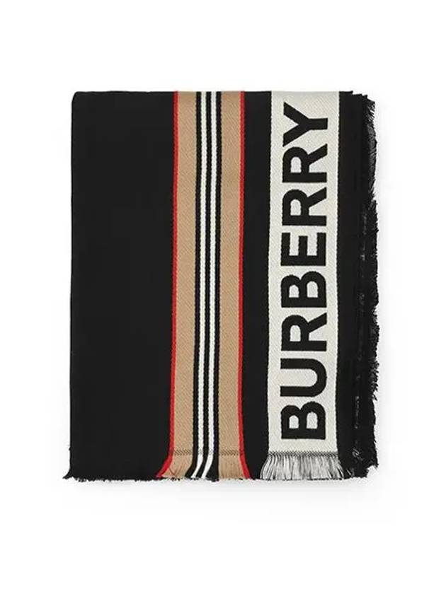 Icon Stripe Logo Scarf Black - BURBERRY - BALAAN 5