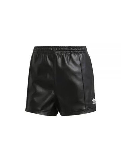 Pleather 3 Stripes Drawcord Shorts Black - ADIDAS - BALAAN 2