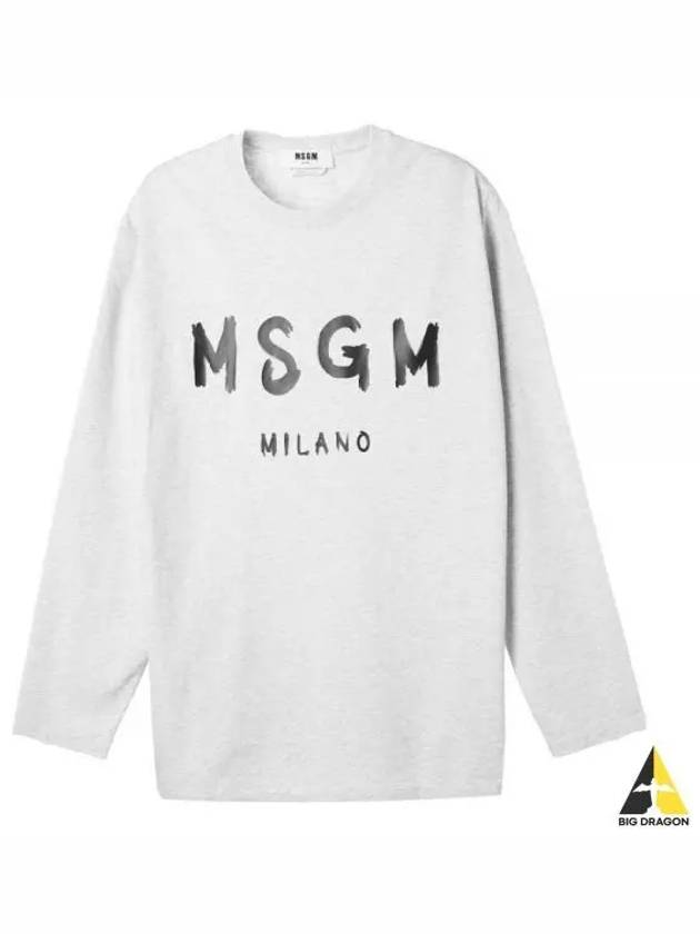 Milano Brushed Logo Print Long Sleeve T-Shirt Grey - MSGM - BALAAN 2