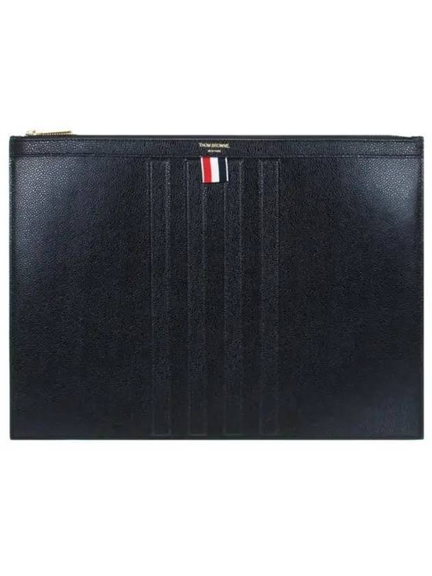 Logo Striped Pebbled Leather Clutch Bag Black - THOM BROWNE - BALAAN 2