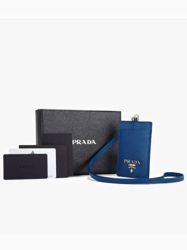 Saffiano Leather Neck Strap Card Wallet Blue - PRADA - BALAAN 4