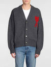 Heart Logo V Neck Wool Cardigan Heather Grey - AMI - BALAAN 2