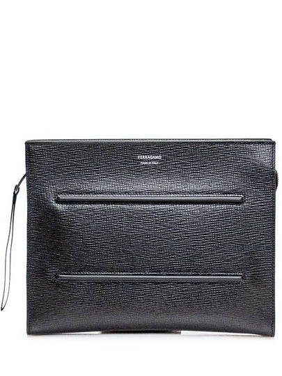 Leather Documentation Clutch Bag Black - SALVATORE FERRAGAMO - BALAAN 2