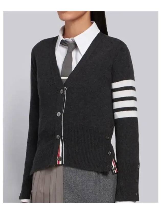 4-Bar V-Neck Cashmere Cardigan Dark Grey - THOM BROWNE - BALAAN 3