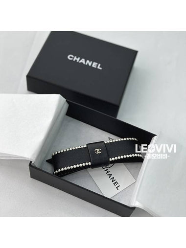 CC logo ribbon pearl pearl leather leather hairpin hair accessory black AA9134 - CHANEL - BALAAN 1