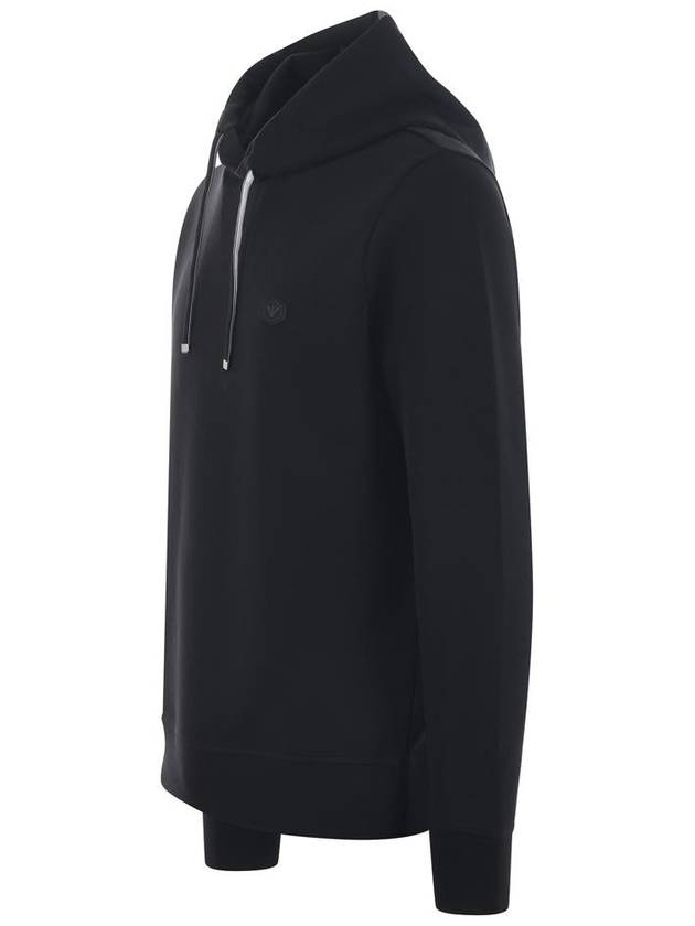 Drawstring Detail Cotton Hoodie Black - EMPORIO ARMANI - BALAAN 3