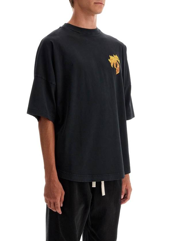 Oversized Burning Short Sleeve T Shirt Black - PALM ANGELS - BALAAN 3