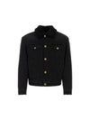 Shearling Collar Cotton Denim Jacket Black - VERSACE - BALAAN 2