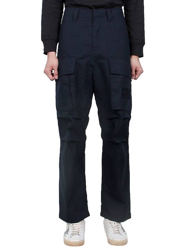 Loose Fit Cargo Cotton Canvas Straight Pants Navy - STONE ISLAND - BALAAN 2