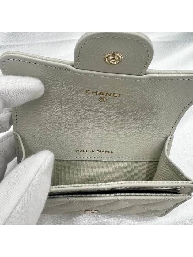 Classic Gold Hardware Logo Grained Shiny Calfskin Card Wallet Grey - CHANEL - BALAAN 5