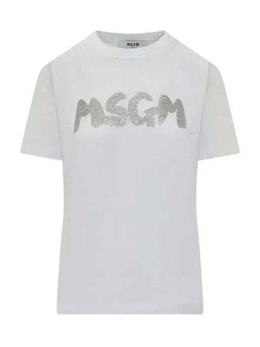 Glitter Brushed Logo Short Sleeve T-Shirt White - MSGM - BALAAN 2