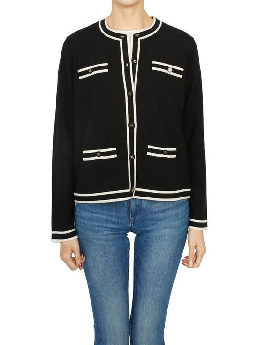 Kendra Button-Up Crew Neck Cardigan Black - TORY BURCH - BALAAN 2